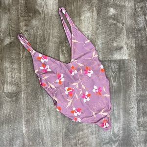 Tavik Anthropologie Purple Claire Floral Twist-Back One-Piece Swimsuit